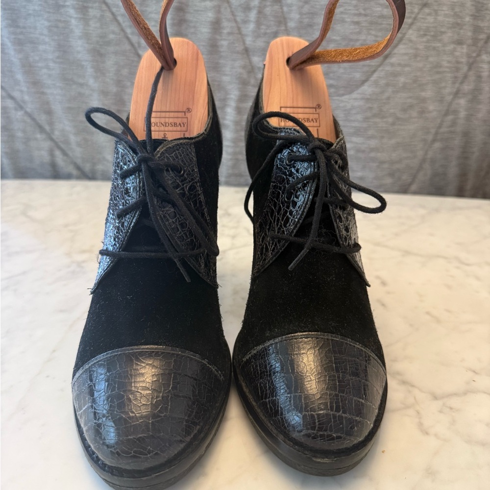 Black Leather Lace-Up Ankle Bootie